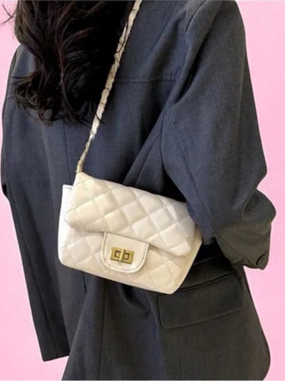 Iridescent white Quilted mini bag Chain Shoulder Bag -Crossbody
